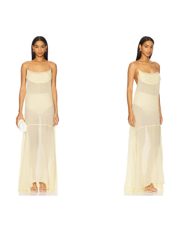 SWF Dresses & Skirts - SWF  Sheer Slip long Dress Like Butter Yellow Size M  NWT $358 msrp